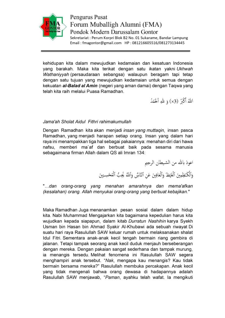 Khutbah Idul Fitri 1 Syawwal 1445 H: Harmonis dalam Ketaqwaan - PP-IKPM